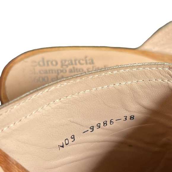 Pedro Garcia Clog Wood Platform Wedge Peep Toe Tan Slip On Size 38 - Picture 7 of 8